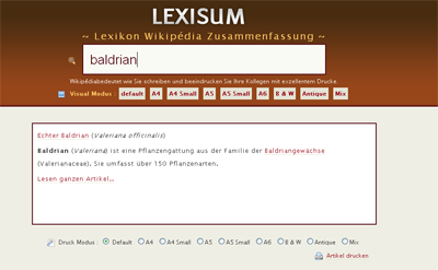 Lexisum Wikipedia Suche - Screenshot